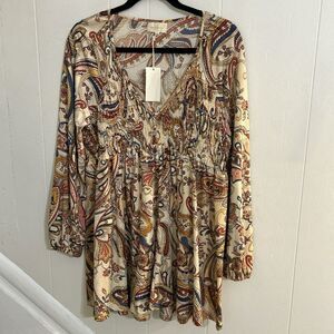 NWT Melloday Paisley Boho 70s 60s Fairycore Cottagecore Peasant Tunic Top Sz L
